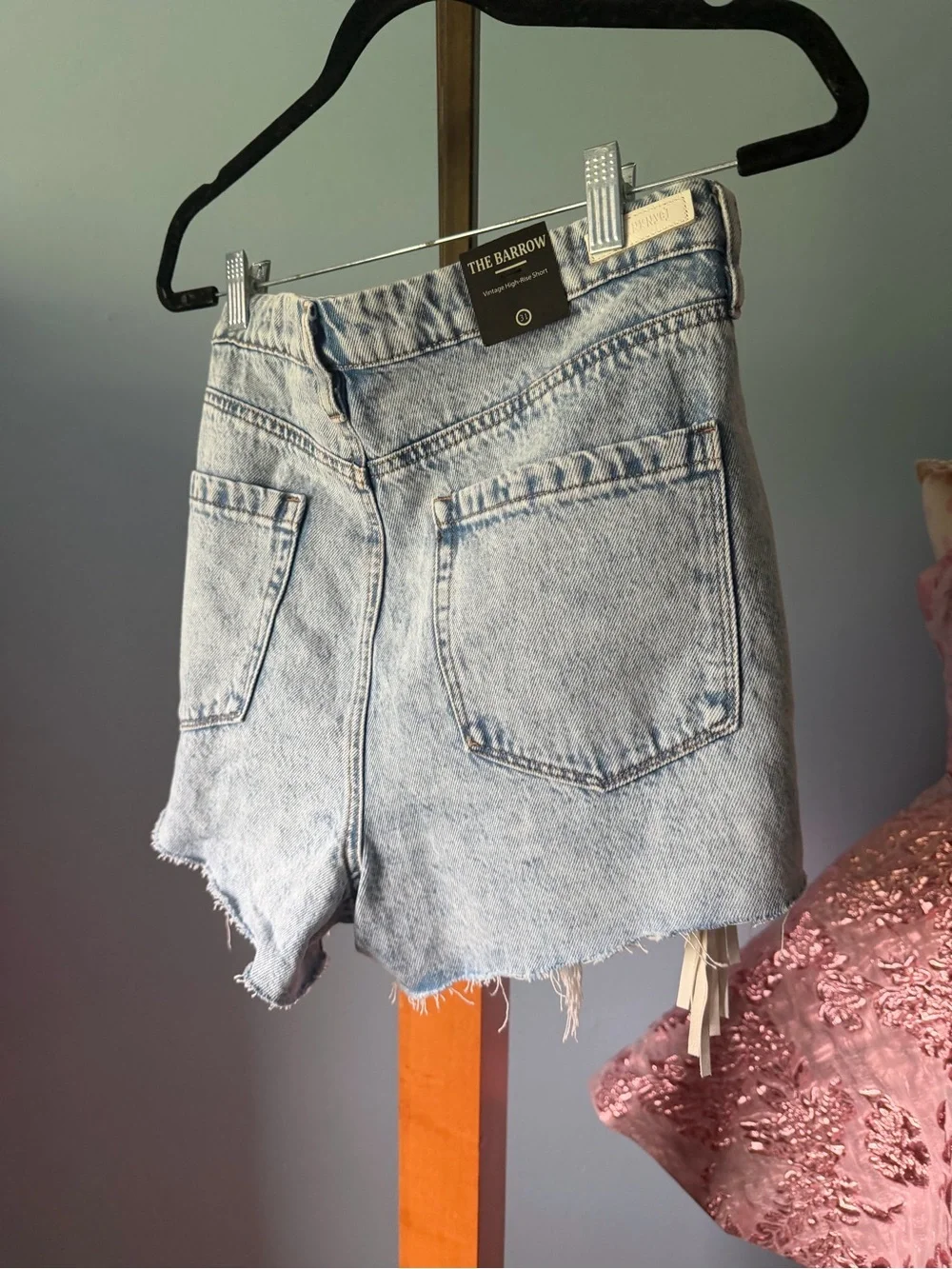 Blank NYC  the Barrow Light Wash Denim Shorts with White Fringe western festival